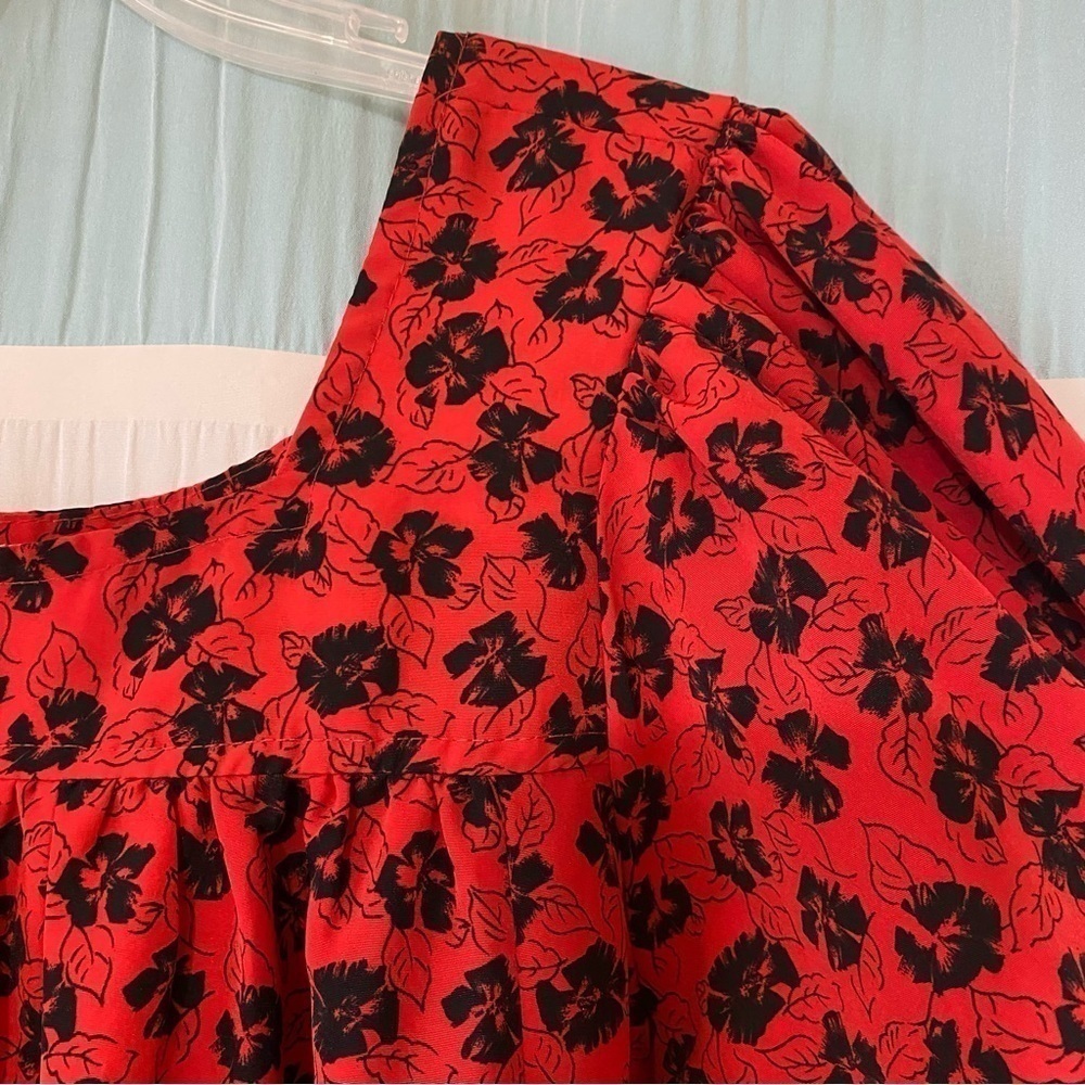 Vintage Hawaiian Print Muu Muu Dress Red and Black Sz XLarge - Picture 7 of 8